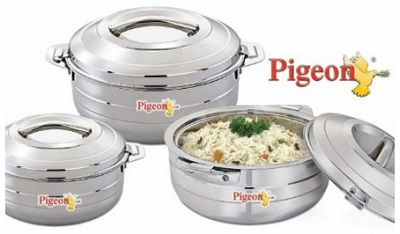 India Desire : Buy Pigeon Galaxy Stainless Steel Casserole Set, 3-Pieces, Silver at Rs. 1272 from Amazon